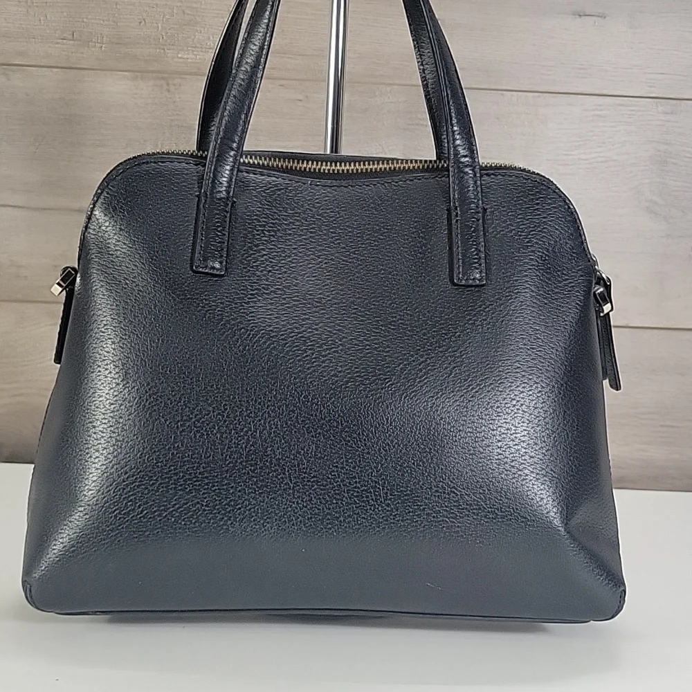 kate spade Black Leather Satchel with Ivory Bow Accent